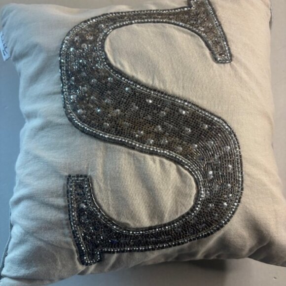 Nicole Miller Decorative Sequined Seed Bead Initial S Throw Pillow 14"x14" - Picture 1 of 5